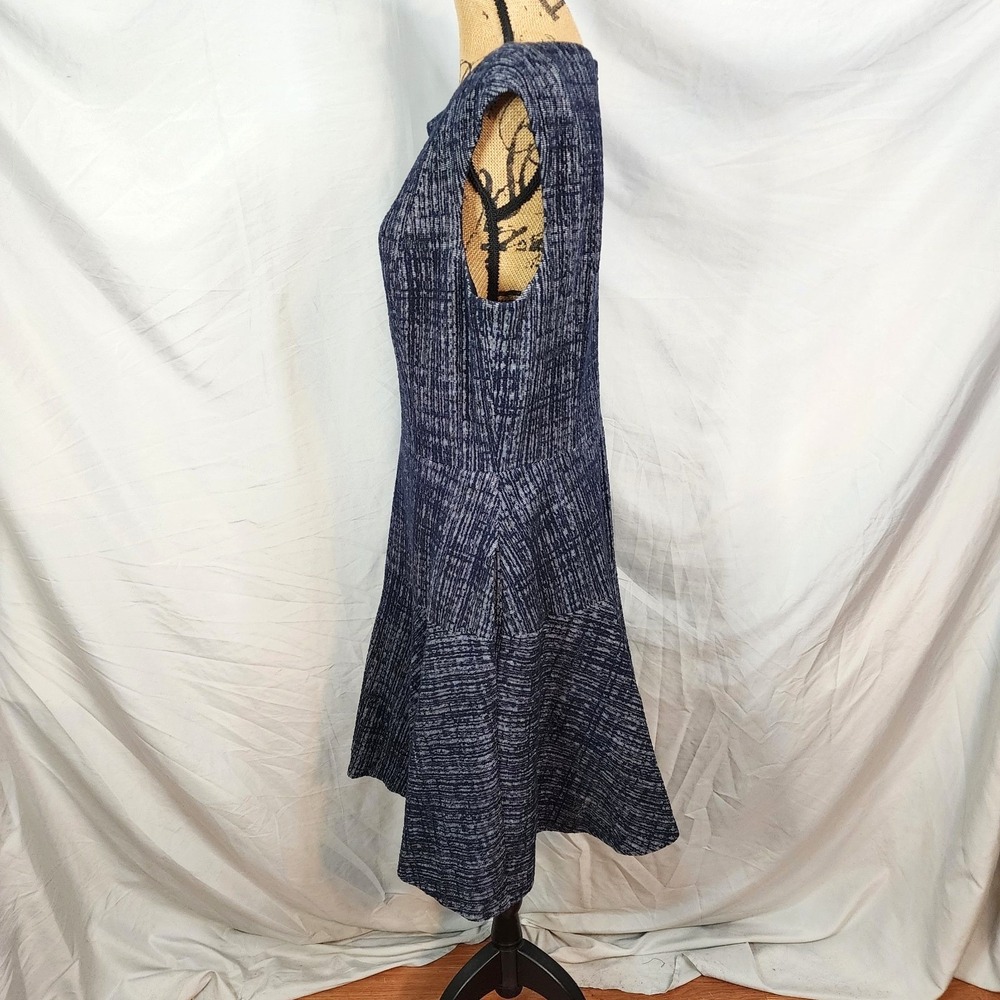 ELIZA‎ J Size 16 Navy Cotton Blend Tweed Rockabilly Drop Waist Flounce Hem Dress - Picture 3 of 11